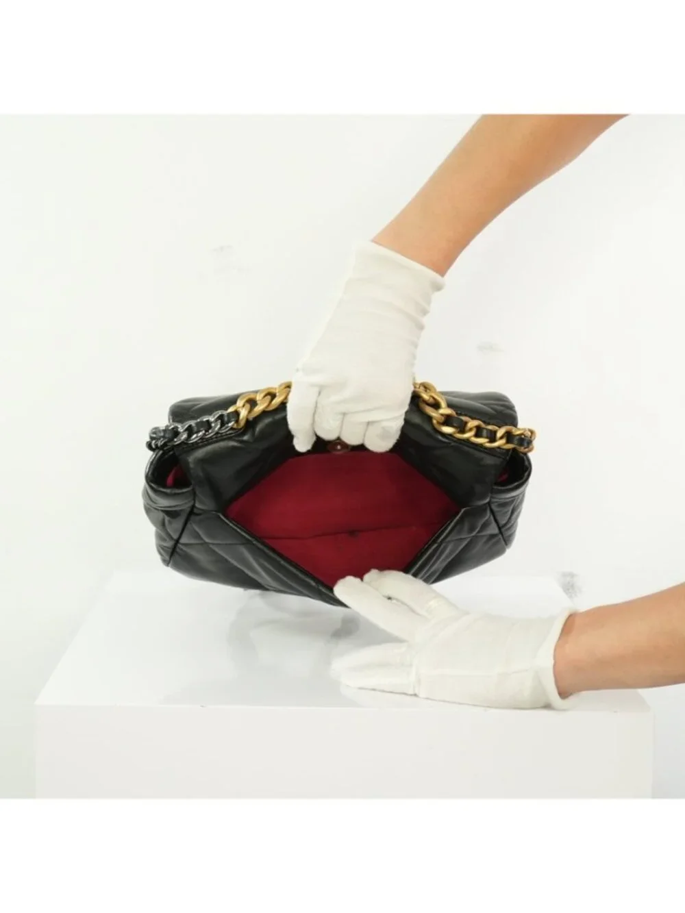 Chanel 19 Black Lambskin Medium Flap Bag Ful Set